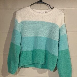 The Children's Place Fuzzy Striped Sweater - White and Teal